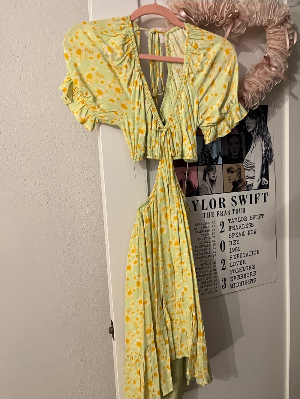 Sophie Rue Yellow Floral Cutout Midi Dress